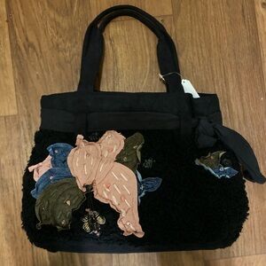 Vintage Y2K Black and Pink Embroidered Women's Bag